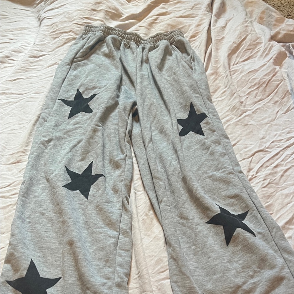 Gray Sweatpants with Black Star Print